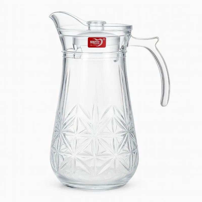 Jarra Mesa Posta para Suco e Bebidas Vidro com Tampa Design Geométrico para Mesa Transparente GMB - GMB
