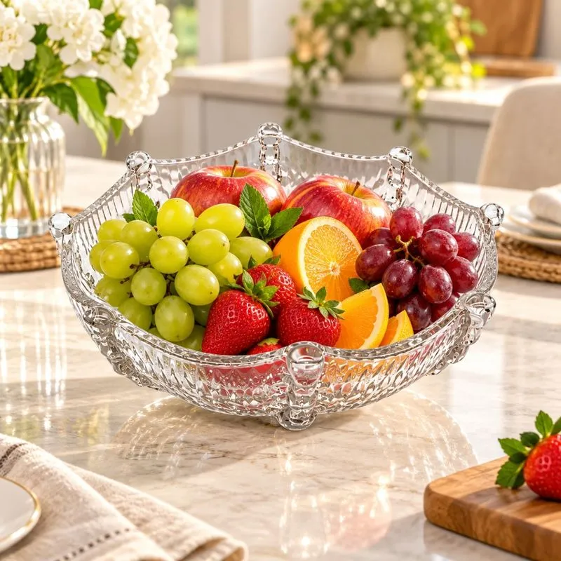 CENTRO DE MESA FRUTEIRA VIDRO 26CM DECORATIVA ELEGANTE