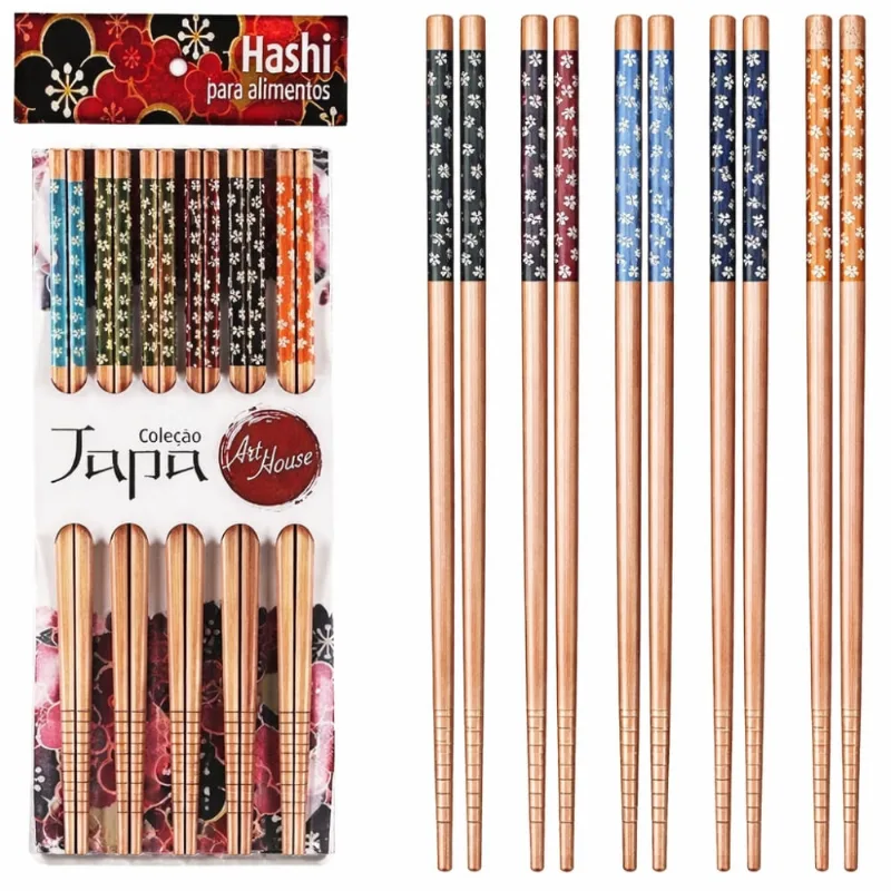 Hashi De Bambu C/ 5 Pares Decorado Top Premium- Art House - Panami