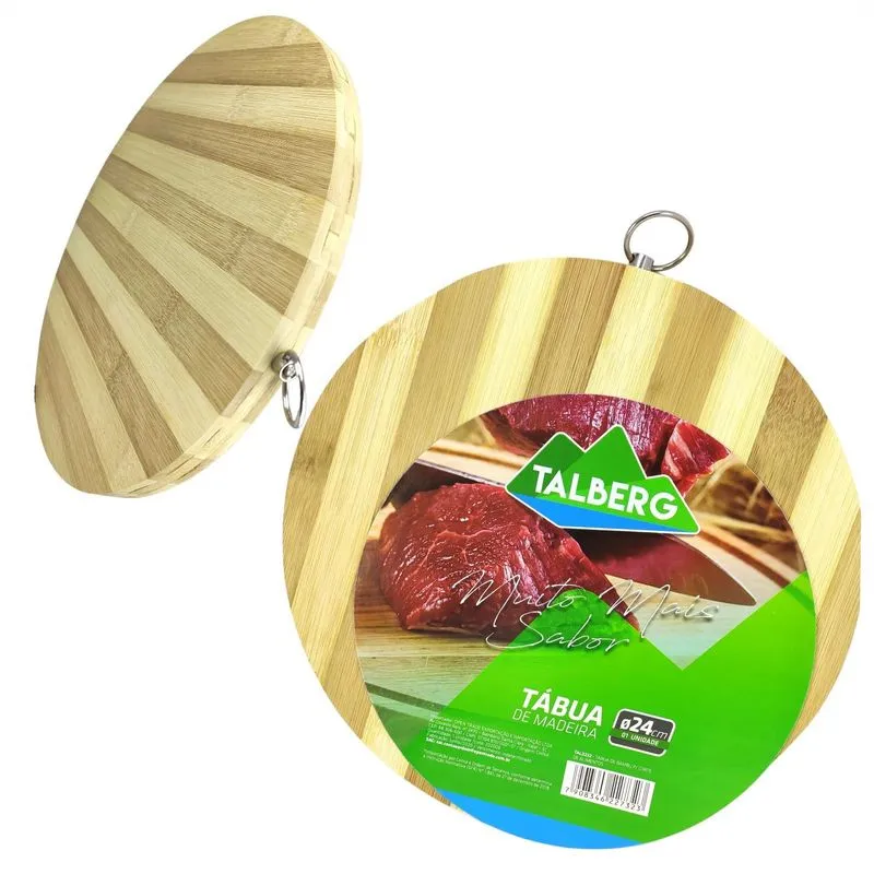 Tábua De Madeira Bambu Redonda Churrasco 24cm