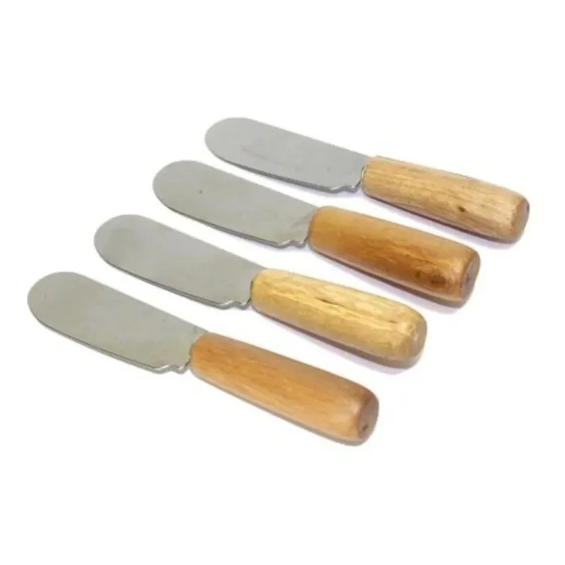 Kit 4 Mini Espátulas Para Manteiga Patê Geléia Cabo Bambu