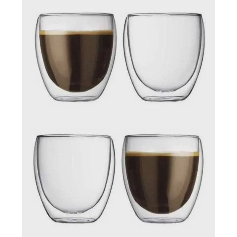Copo De Café 4 Unidades Parede Dupla Camada De Vidro 80ml