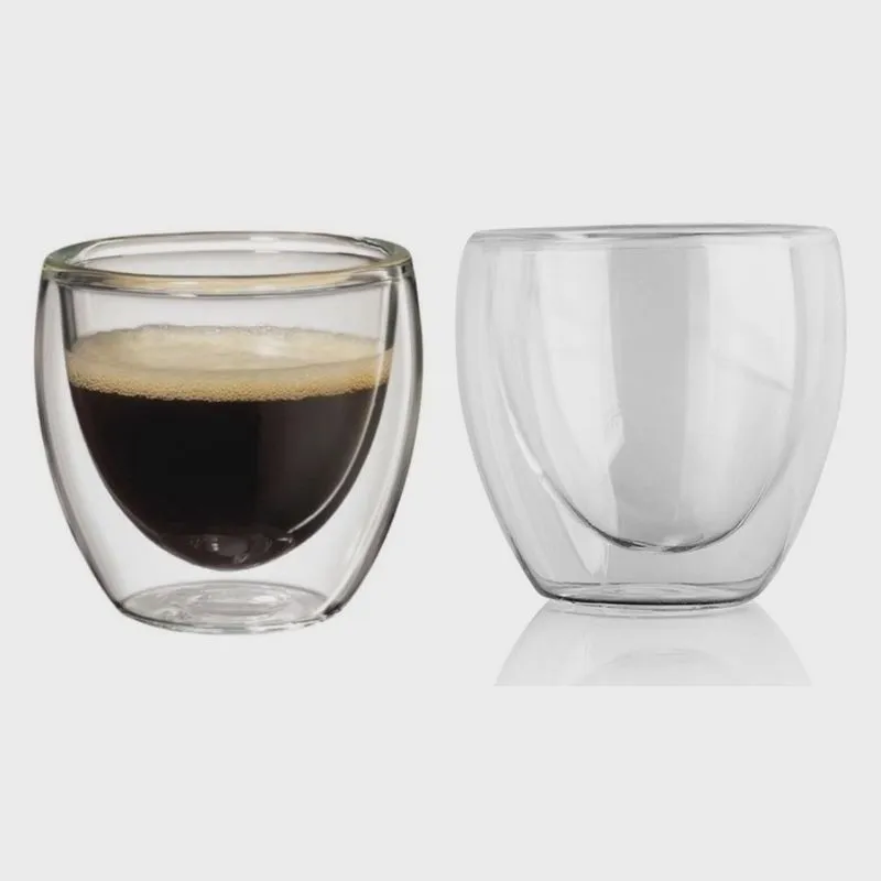 Kit 2 Copos Em Vidro Xícara De Café Chá Dupla Camada 80Ml