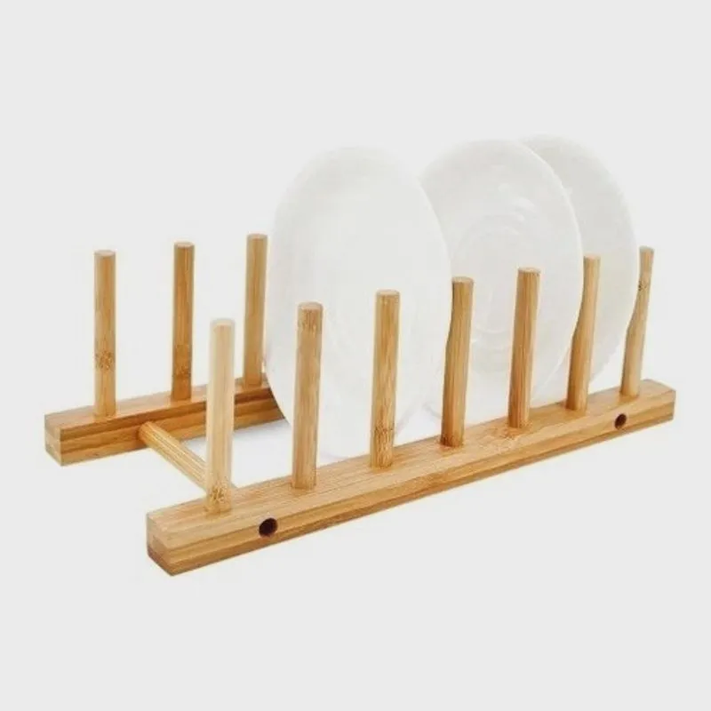 Escorredor Suporte Display Porta 6 Pratos Bambu Organizador