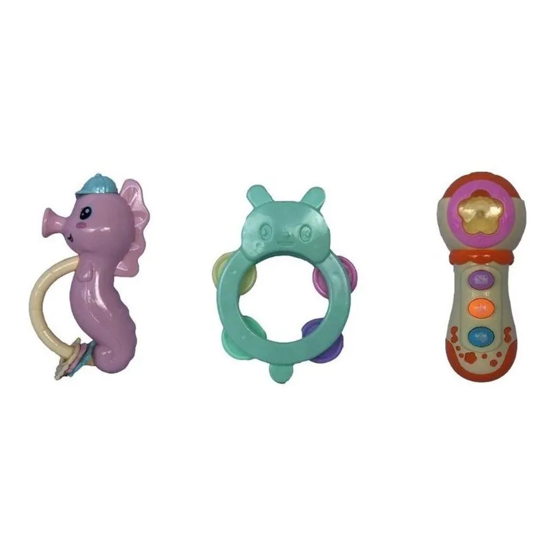 Kit Chocalho Musial Divertido Educativo Para Bebê - 3 Peças