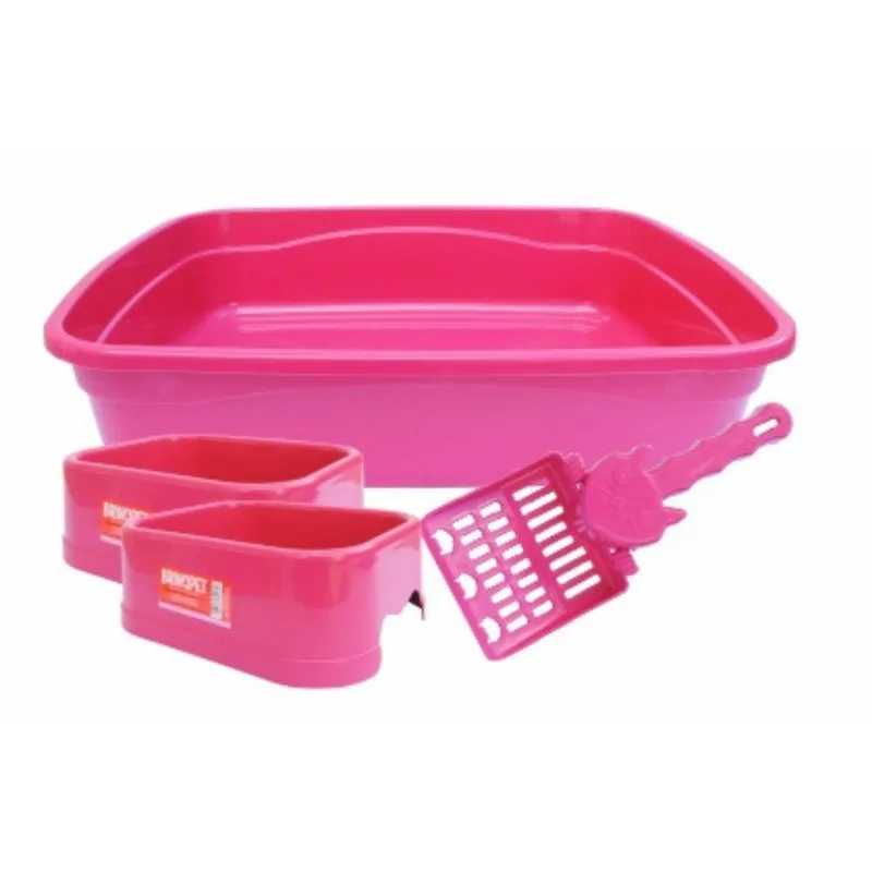 Kit 4 Peças Gatos Caixa Areia Banheira Brinqpet - Azul