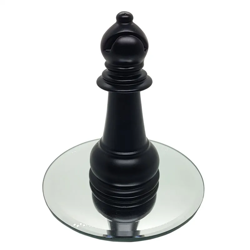 Kit Decor Peça Xadrez Bispo Em Porcelana Bandeja Espelhada