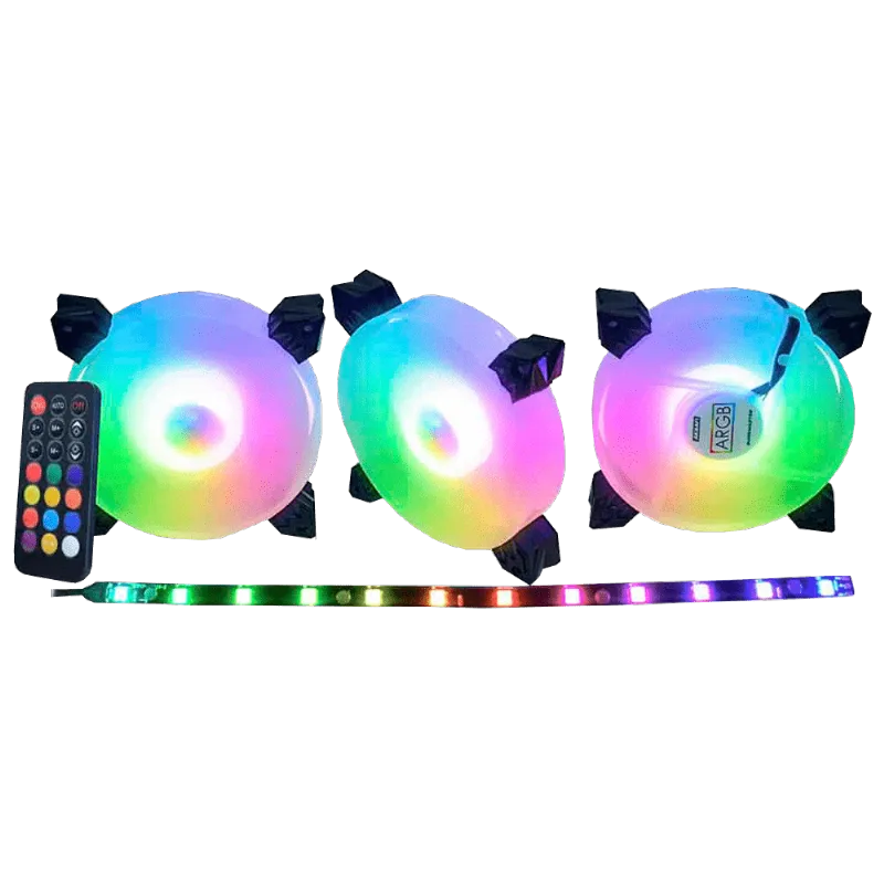 Kit 3 Cooler Fan KMEX Akaaf1 3 In 1 Argb White Elf Com Controladora e Fita