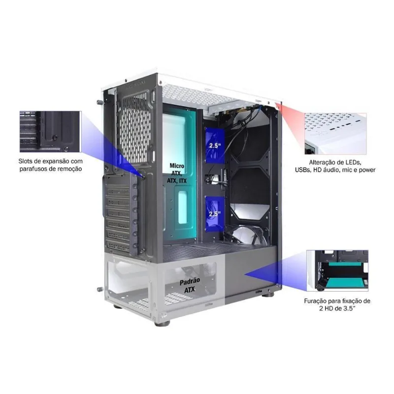 Gabinete Gamer K-mex Jaeger White Ii - Cg-w2tj - K-mex