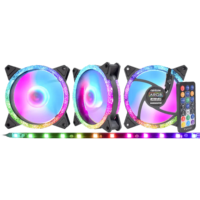 Kit 3 Coolers KMEX Argb A1bdk1 Star Rítmicos Fan 120mm + Controle Remoto Com Fita