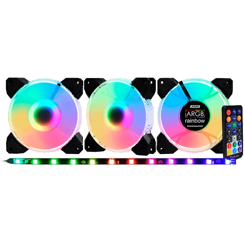 KIT 3 COOLER FAN KMEX AABAK1 WHITE ELF 3 IN 1 ARGB COM CONTROLADORA E FITA