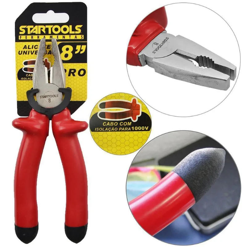 Alicate Universal 8'' Cabo Emborrachado Vermelho Pro Cartela