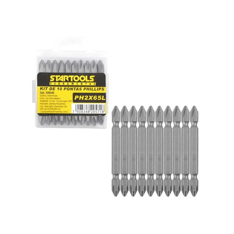 Kit AR0349 Ponteiras Phillips com 10 peças Startools KIT AR0349 PONTEIRAS PHILLIPS C/10 PÇS STARTOOLS