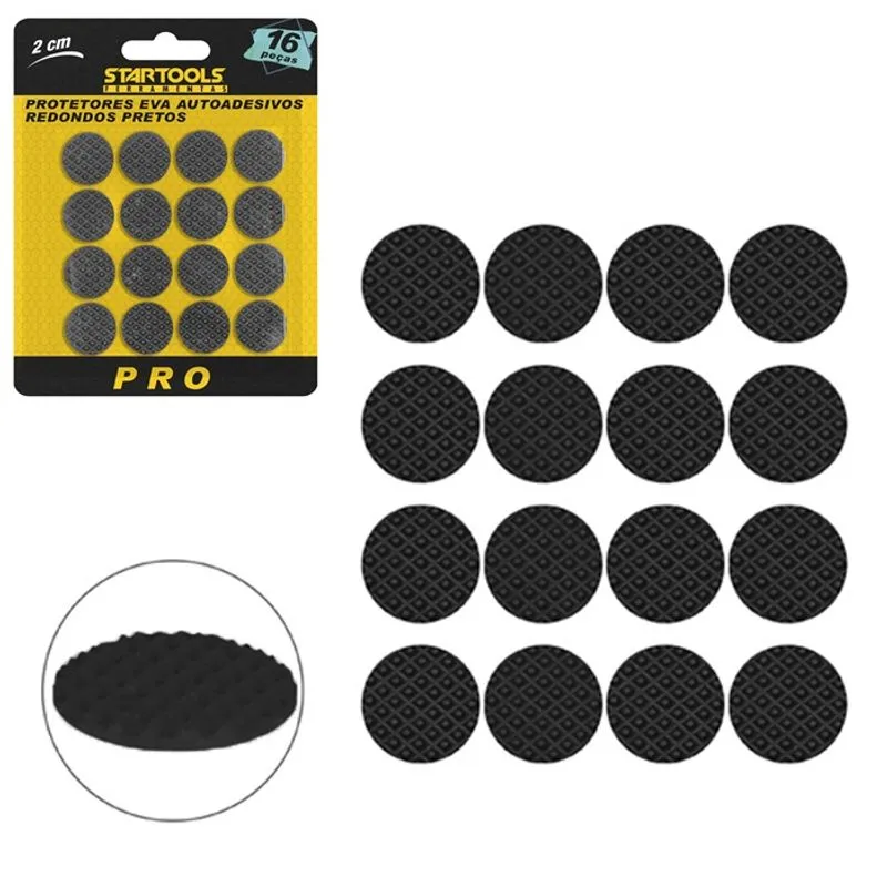 Protetor autoadesivo para móveis em eva redondo preto pro com 16 peças 2CM startools