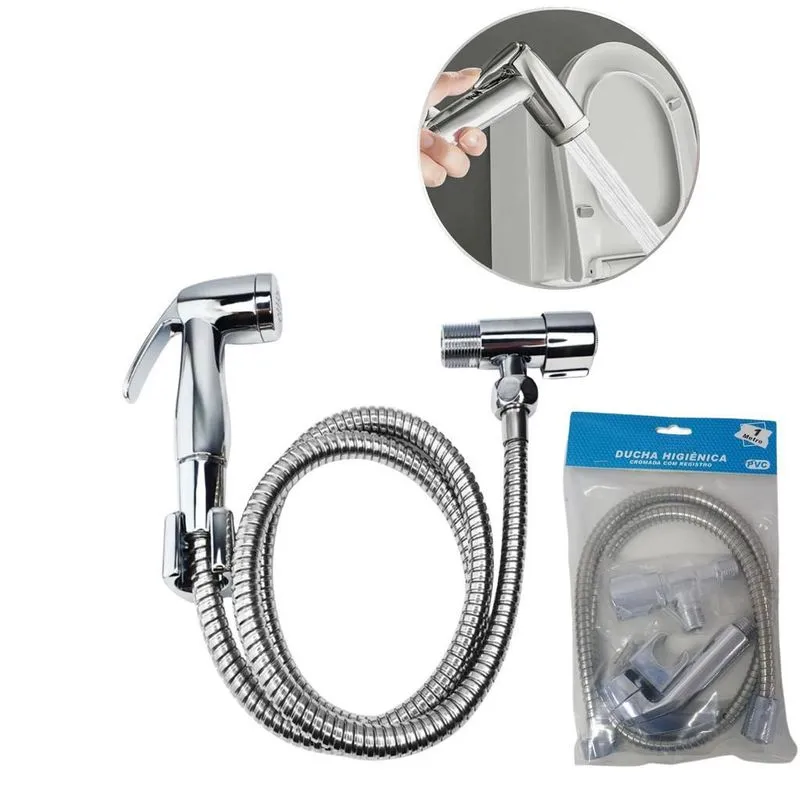 Kit Chuveirinho Vaso Banheiro Ducha Higiênica Cromada 1m