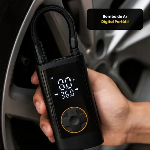 Bomba de Ar Digital Portátil - Preta