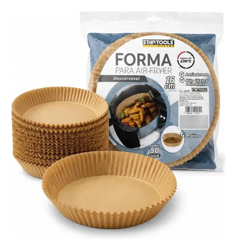 100 Formas Papel Air Fryer Descartável 16cm Redonda 100 Un.