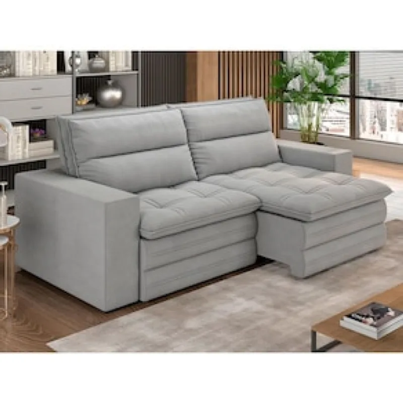 Sofá 4 Lugares Luizzi Colombo Retrátil e Reclinável, Revestido em Tecido Veludo Slim - 230cm largura Grafite