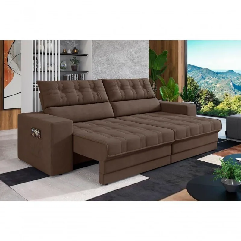 Sofá Omega Plus 2,30m Retrátil/reclinável Suede Marrom - Xflex