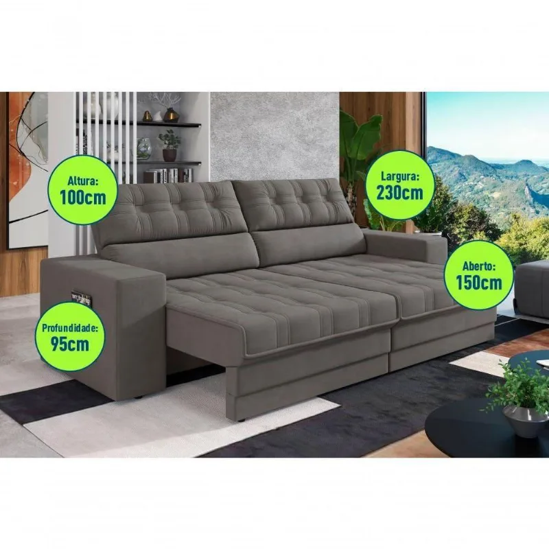Sofá Omega Plus 2,30m Retrátil/reclinável Suede Cinza - Xflex
