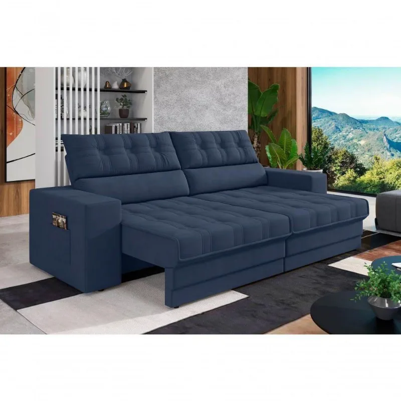 Sofá Omega Plus 2,30m Retrátil/reclinável Suede Azul - Xflex