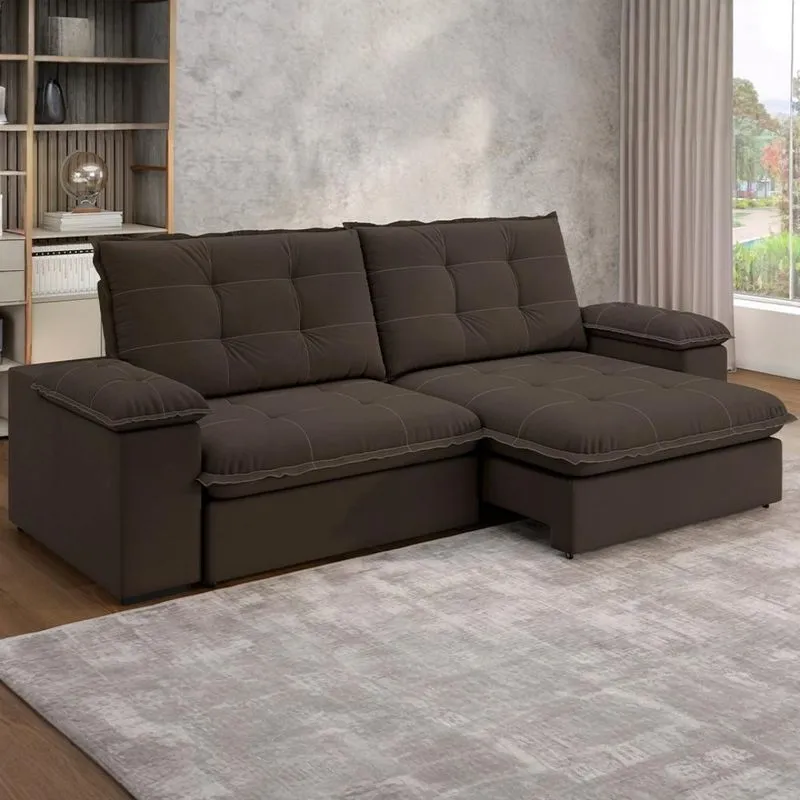 Sofá Besthouse Mônaco Premium 2,50m Retrátil e Reclinável Marrom Marrom