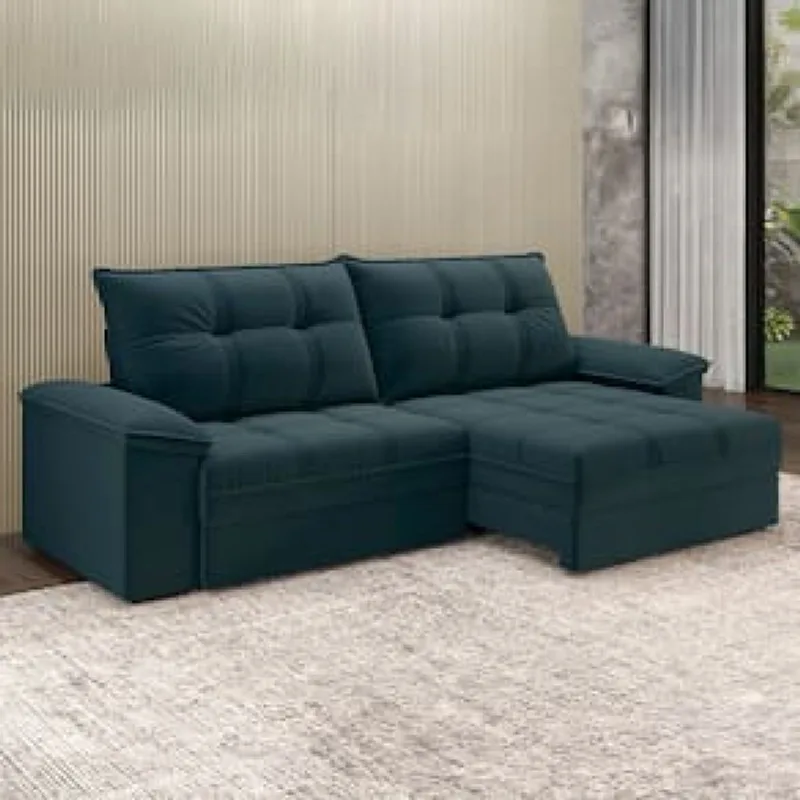 Sofá Retrátil e Reclinável 4 Lugares 2,60m Revestimento Suede com Molas Ensacadas Luizzi California Soft Azul Petróleo
