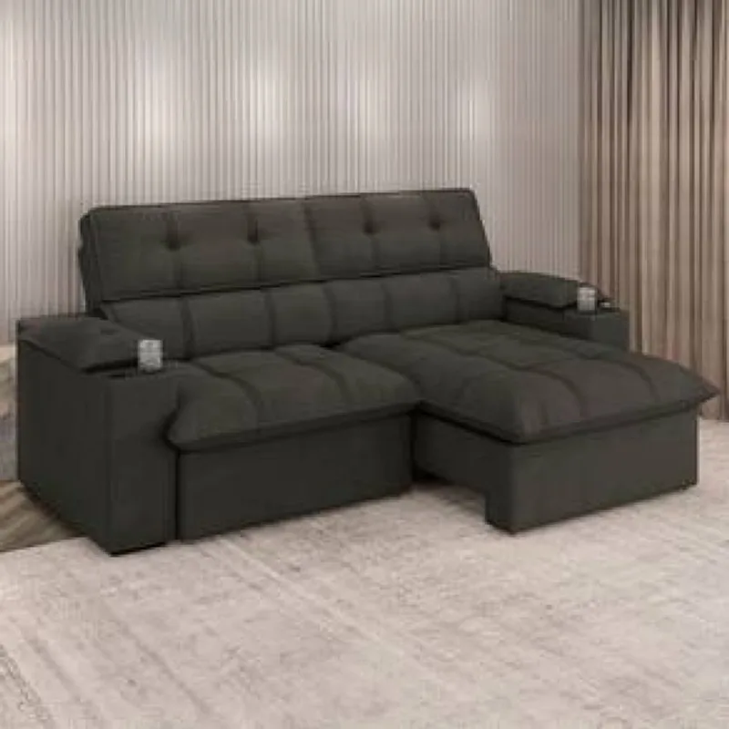 Sofá 3 Lugares Luizzi Liverpool Slim com Assento Retrátil e Reclinável, Revestido em Suede - 210cm de Largura Marrom