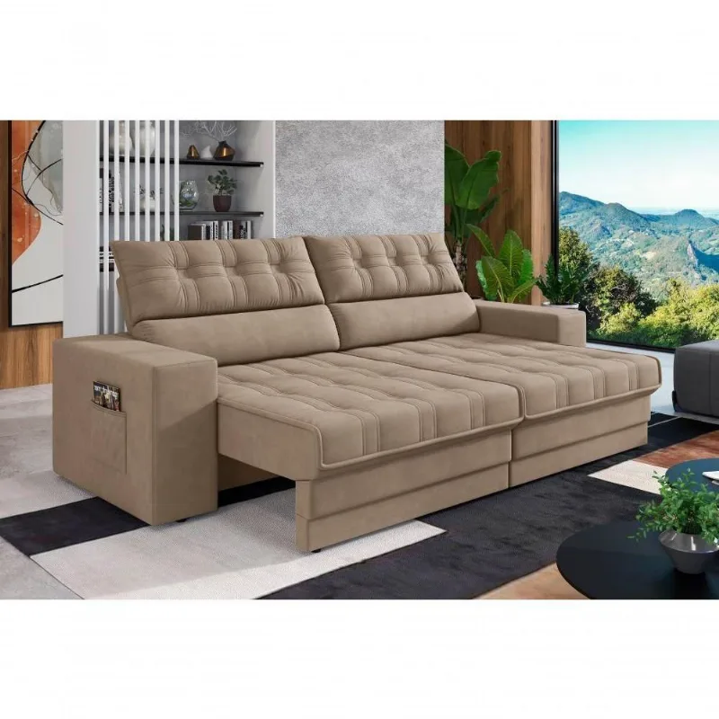 Sofá Oscar Plus 2,06m Retrátil/reclinável Suede Capuccino - Xflex