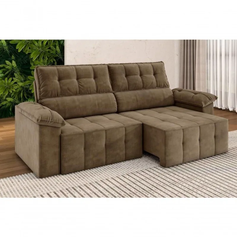 Sofá Santiago 2,20m Retrátil/reclinável Suede Capuccino - X Sofás