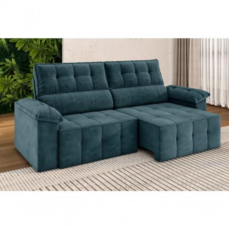 Sofá Santiago 2,20m Retrátil/reclinável Suede Pretróleo - X Sofás