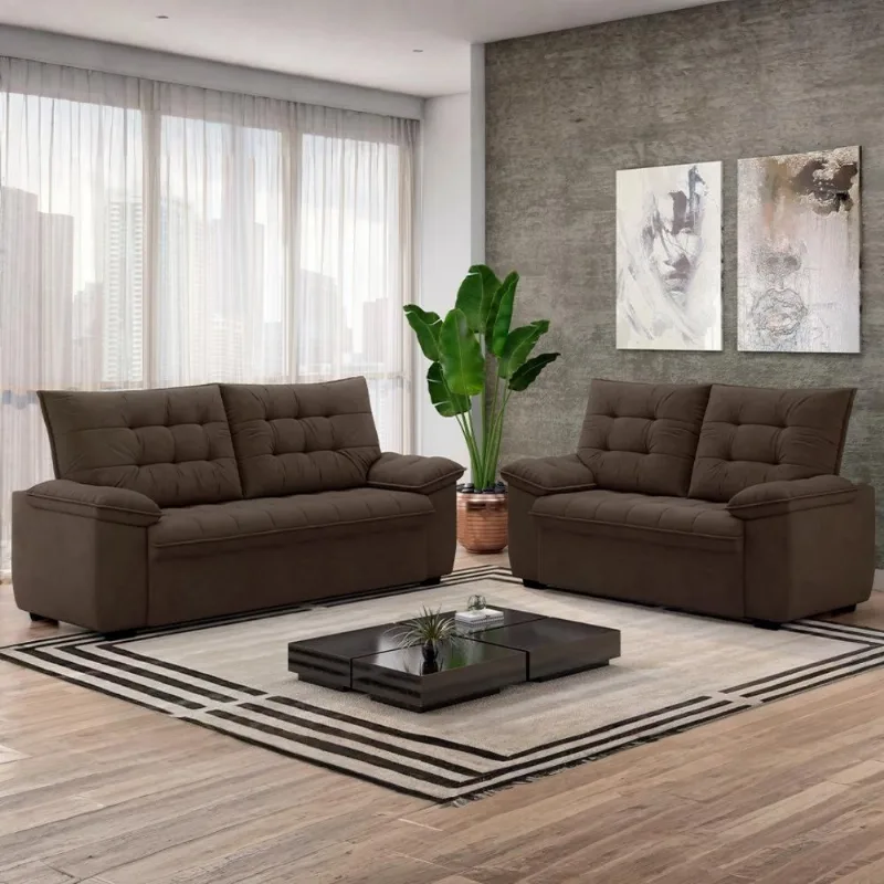 Conjunto Sofá Besthouse Bertioga com 2 e 3 Lugares Marrom Marrom