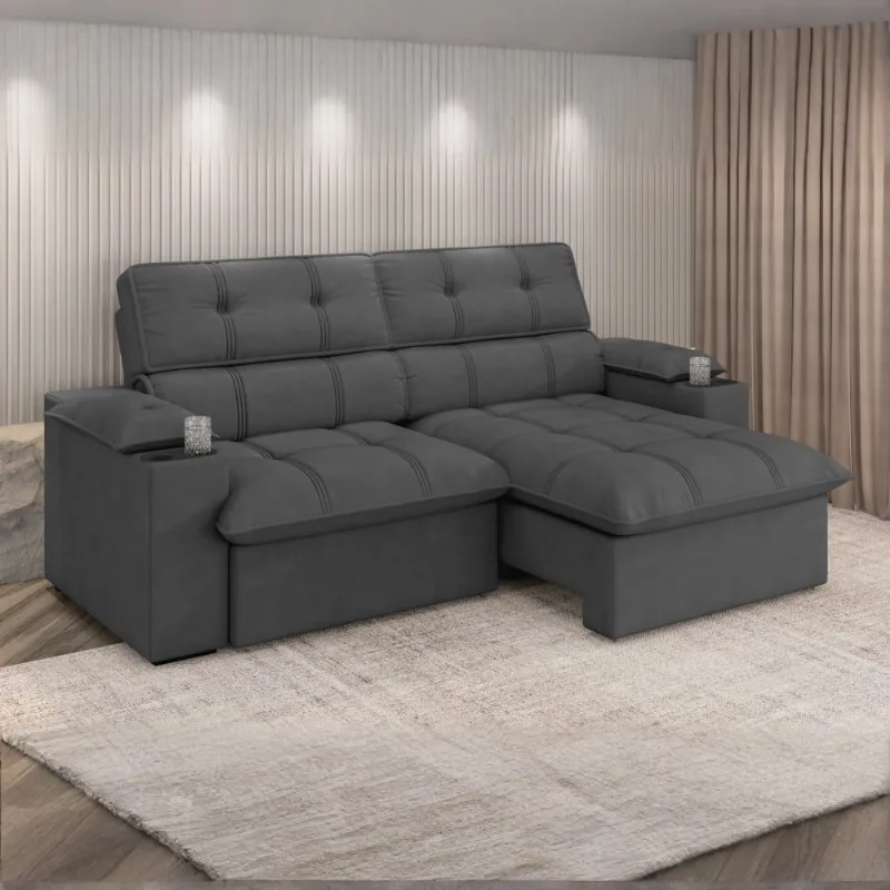 Sofá Besthouse Lucca Slim 2,40m Retrátil e Reclinável Titânio