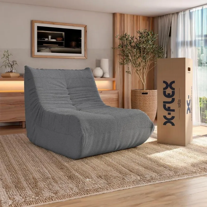 Poltrona Glamour Bouclé Premium com Espuma D28 Grafite XFLEX Sofás