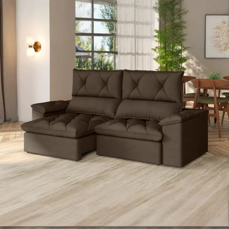 Sofá Besthouse Ancona 2,10m Retrátil e Reclinável Marrom