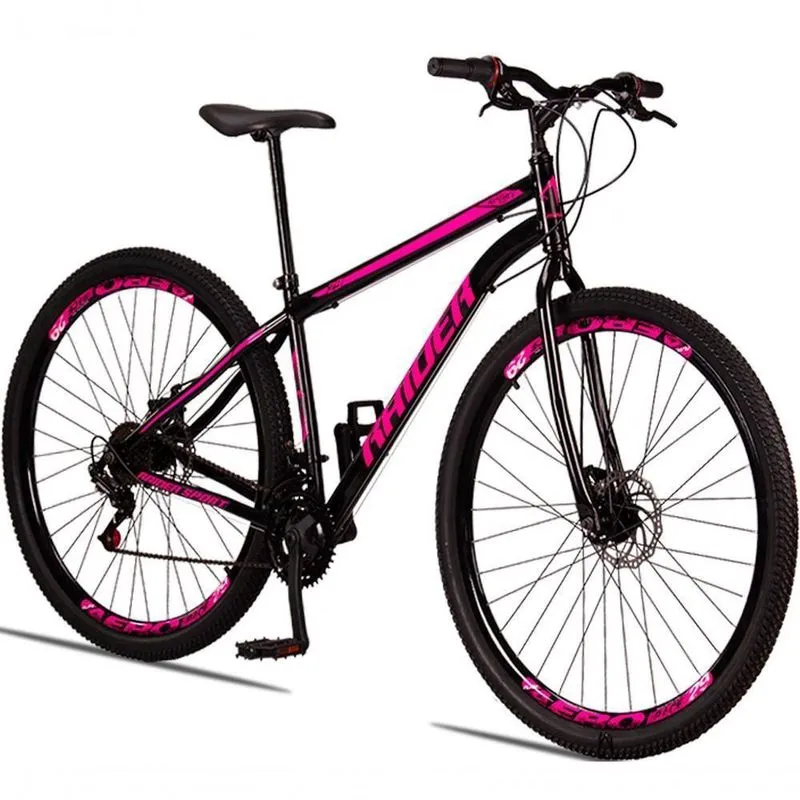 Bicicleta 29 Raider Sport Aço 21 Marchas Freio A Disco Preto + rosa