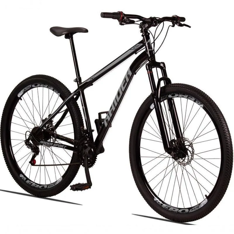 Bicicleta 29 Raider Sport Aço 21M Freio a Disco c/ Suspensão Preto+cinza
