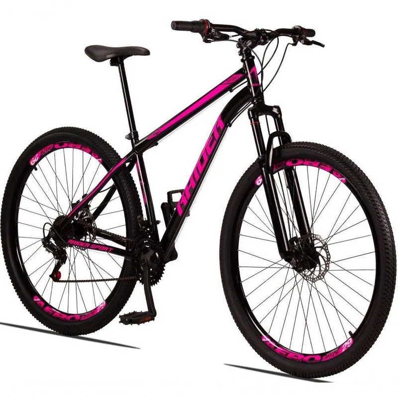 Bicicleta 29 Raider Sport Aço 21M Freio a Disco c/ Suspensão Preto+rosa