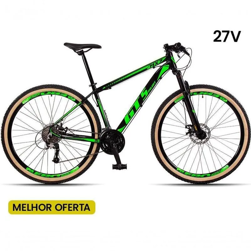 Bicicleta 29 Gt 27 Marchas Mx7 Quadro Alumínio Preto + Verde