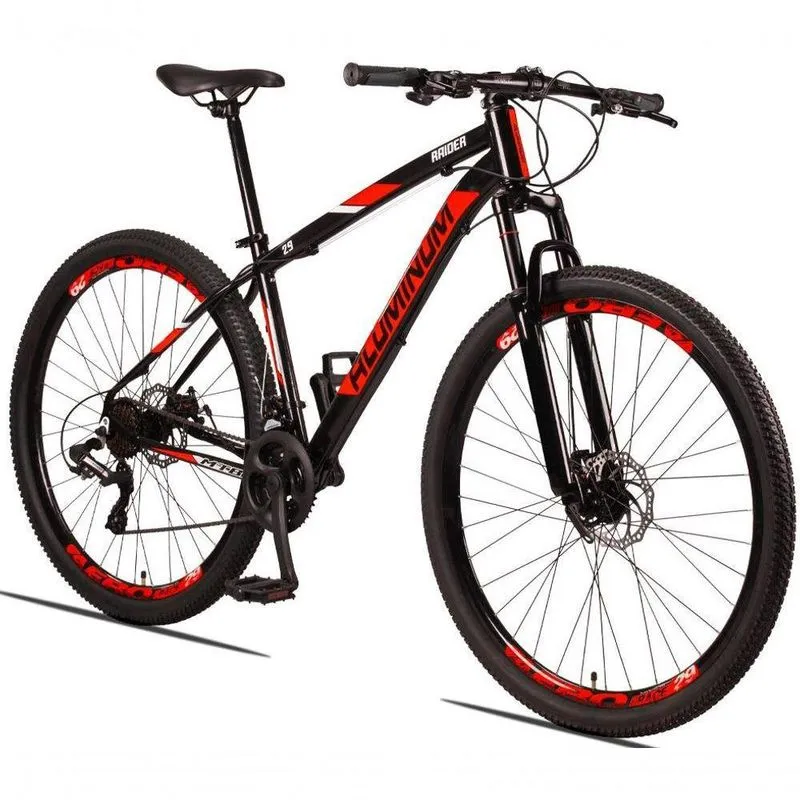 Bicicleta Aluminum Raider 24V Aro 29 Index Preto + Vermelho