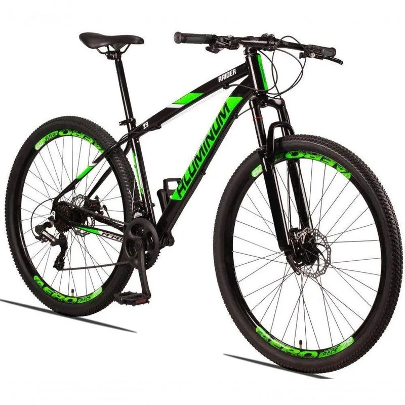 Bicicleta Aluminum Raider 24V Aro 29 Index Preto + Verde