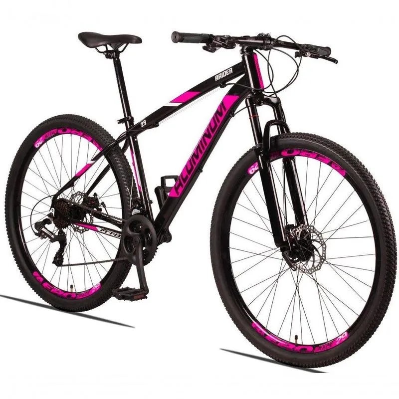 Bicicleta Aluminum Raider 24v Aro 29 Index Preto Rosa