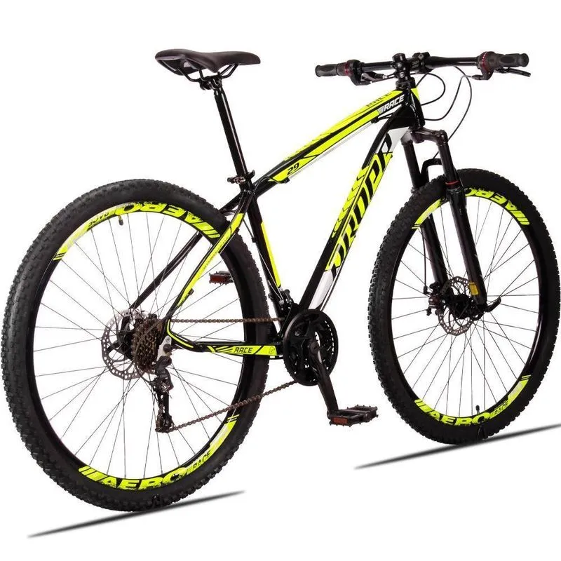 Bicicleta 29 Dropp Race 21V Freio Disco Preto + Amarelo