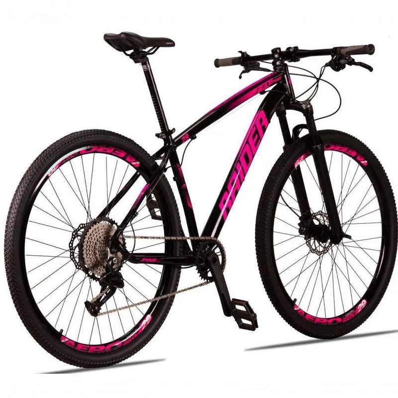 Bicicleta 29 Raider Z3X Pro 12V Freio Hidráulico Preto + Rosa