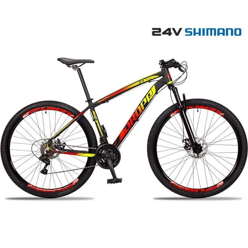 Bicicleta 29 Dropp Z3 Shimano Tz 24 Vel Freio A Disco Mtb Alumínio Vermelho + amarelo