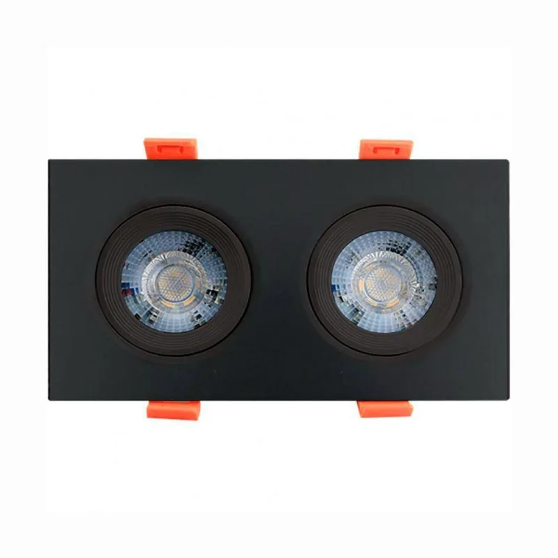 Spot Led Quadrado De Embutir Easy Duplo 10w Preto Bivolt Llum 6500k Luz Fria