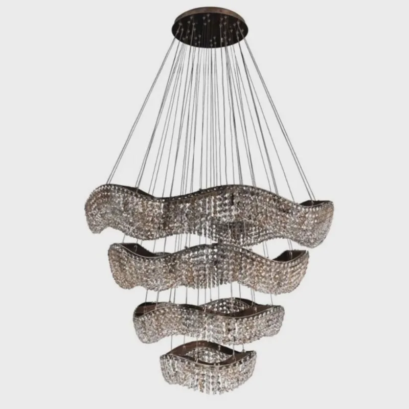 Pendente Wave Gold Cristal 4 Aros 36 Luzes Wavg36l100pd Bronzearte
