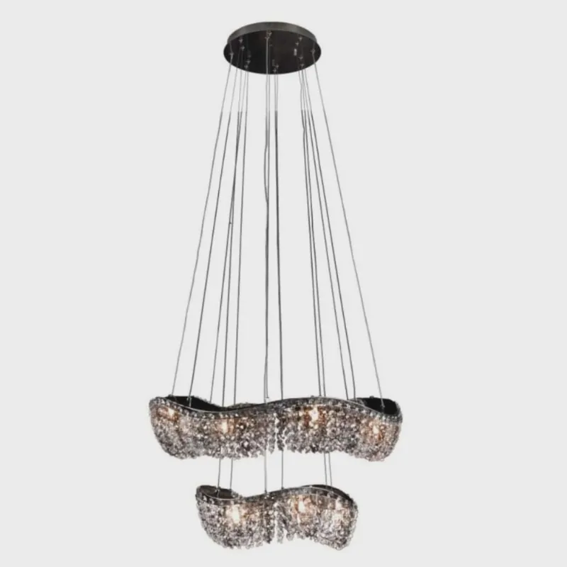 Pendente Wave Gold Cristal 2 Aros 14 Luzes Wavg14l60pd Bronzearte