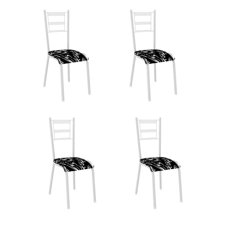 4 Cadeiras Com Assento Preto Foral Tubolar Prata Fabone Santiago