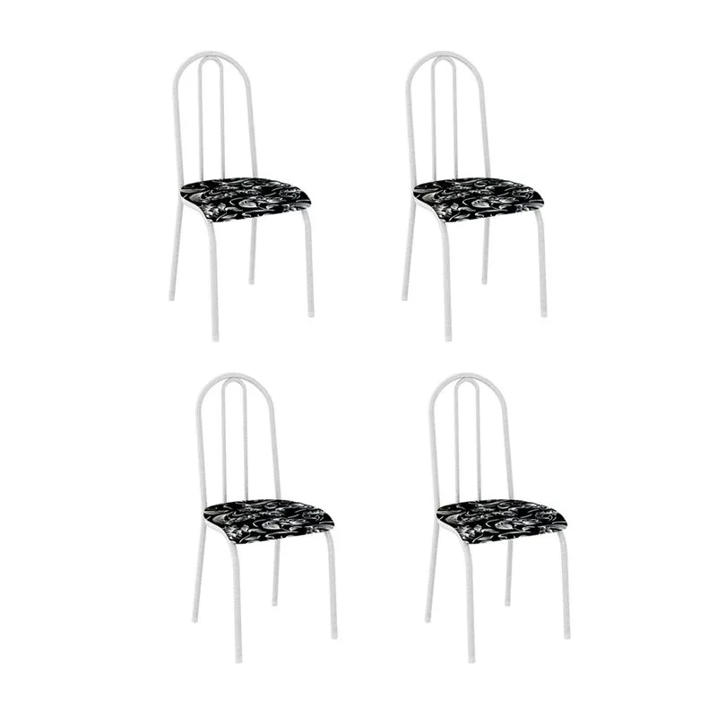 4 Cadeiras Preto Floral Fabone Alicante 97x39x47